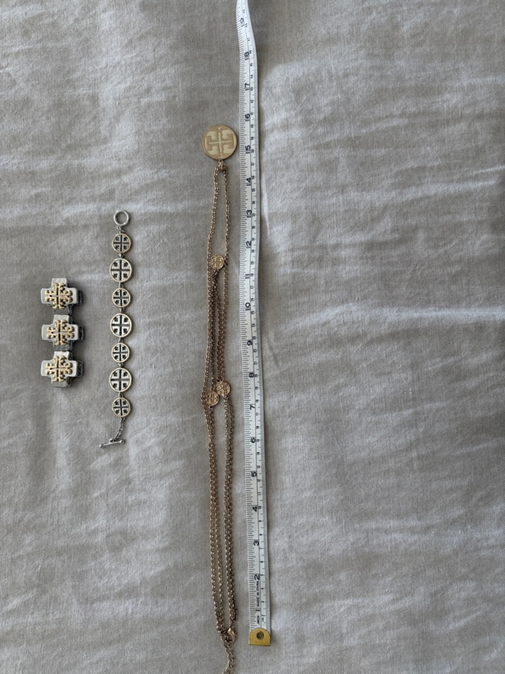 Gold/Silver Tone -Tory Burch costume jewelry 3 piece set. 2 bracelets/1 necklace - Picture 9 of 9